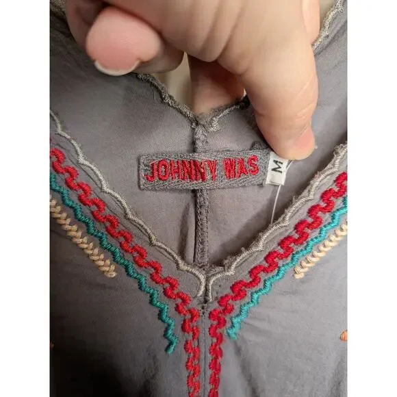 Johnny Was Cherise V-Neck Embroidered Poncho Tunic Grey & Pink Size Medium - Picture 3 of 5